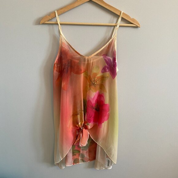 NWT Sheer Floral Multicolour Print Spaghetti Strap Y2K Camisole with Front Tie - Picture 2 of 10